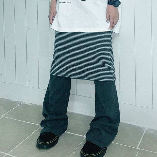 원더비지터 Stripe Skirt pants Charcoal grey