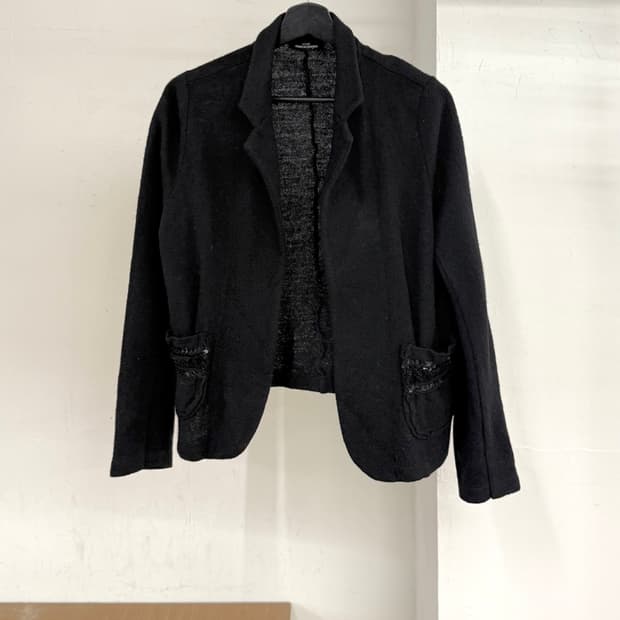 꼼데가르송 트리콧 블랙 스팽글 포켓 오픈 가디건