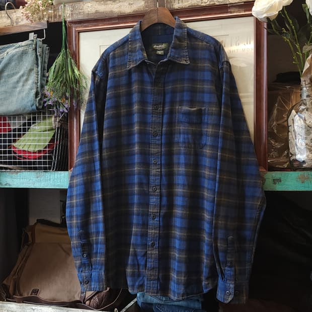 90s 팀버랜드 체크셔츠 플란넬 셔츠 헤비코튼 워크셔츠 블루 xl