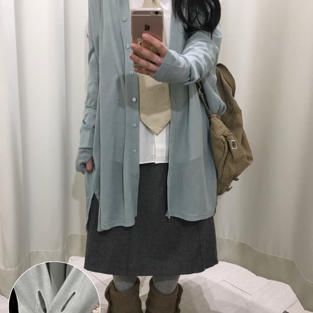 mint grey hand warmer cardigan