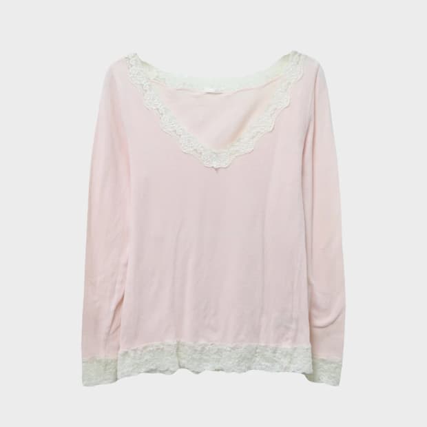 딸기우유 히메갸루  레이스 포인트 긴팔 티셔츠 62282