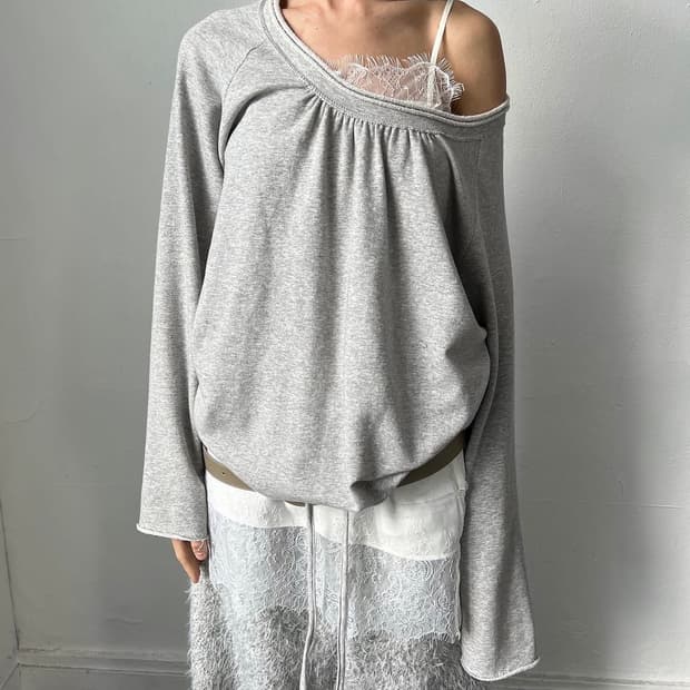 cerric round hem string top gray