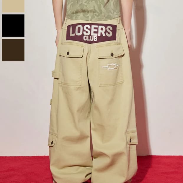 루저스클럽 멀티 카고 와이드 면팬츠 베이지