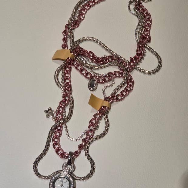 레테 커스텀 핑크체인 시계두줄목걸이