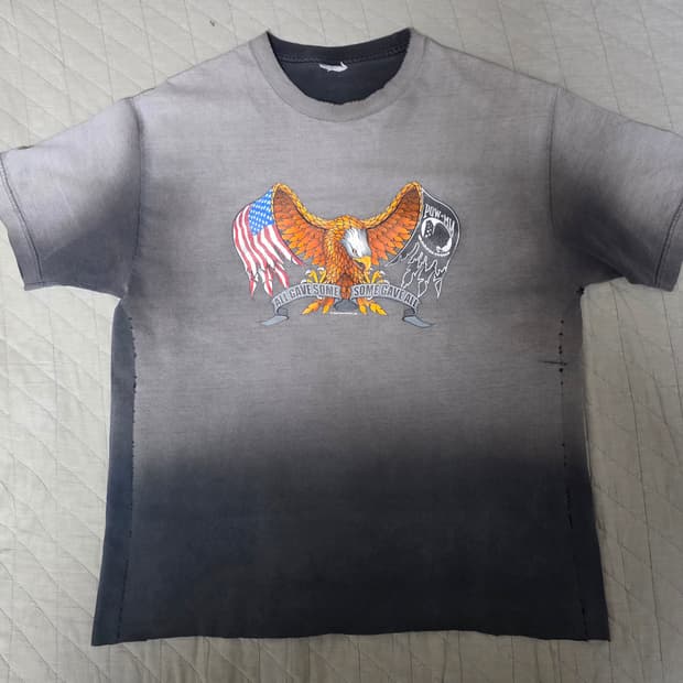 [OS] 00s 빈티지 이글 프린팅 반팔 티셔츠 트래쉬드 페이드 그레이