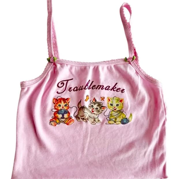 돌스킬 Dollskill 슈가스릴즈 고양이 슬리브리스 핑크 탑