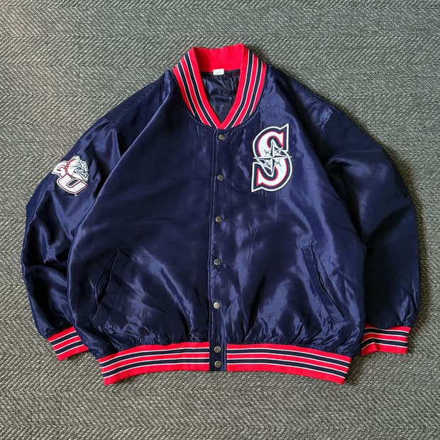90s 시애틀 매리너스 새틴 퀼트 바시티 자켓 (105-110)