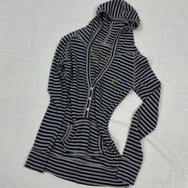 Stripe Henley-Neck Hoodie
