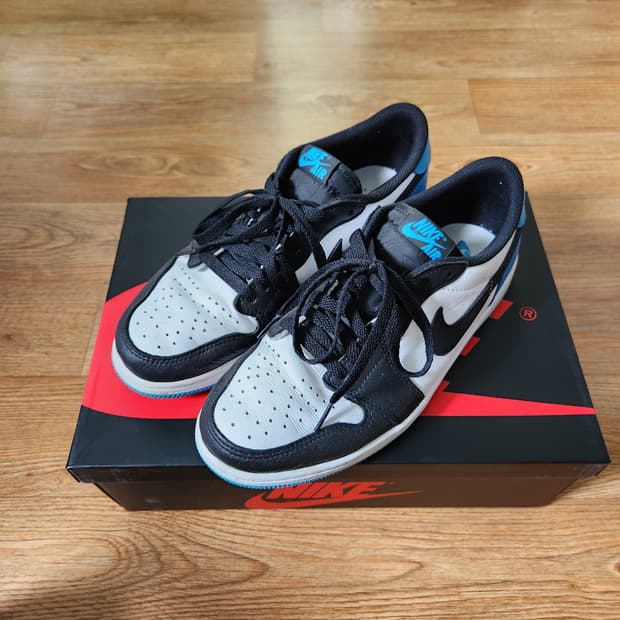 조던 1 레트로 로우 OG 블랙 앤 다크 파우더 블루 265 사이즈