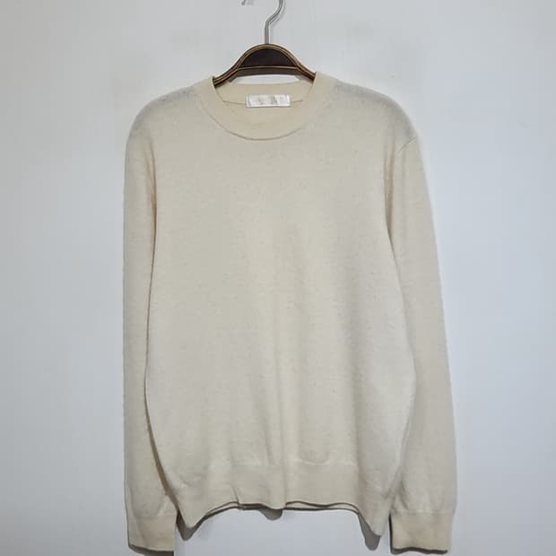 (L) 캐시미어 니트 아이보리 스웨터 무지 라운드 