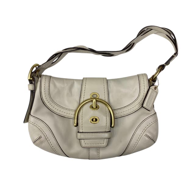 코치 y2k 레더 크림 숄더백