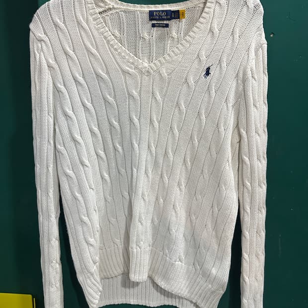 폴로 브이넥 꽈베기니트 화이트XL