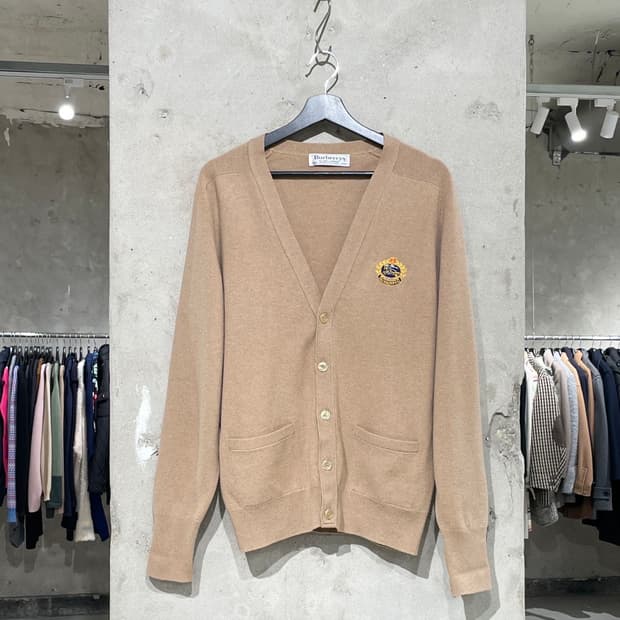 버버리 베이지 크래프트 로고 울 가디건