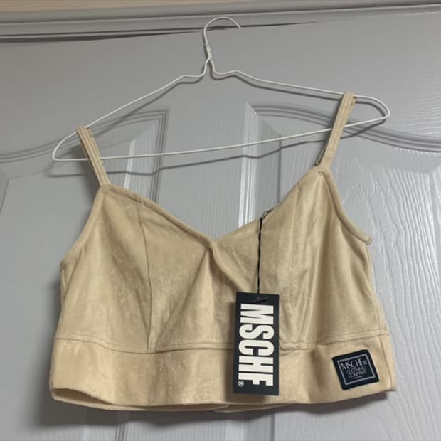 미스치프 벨벳 크롭 뷔스티에 베이지