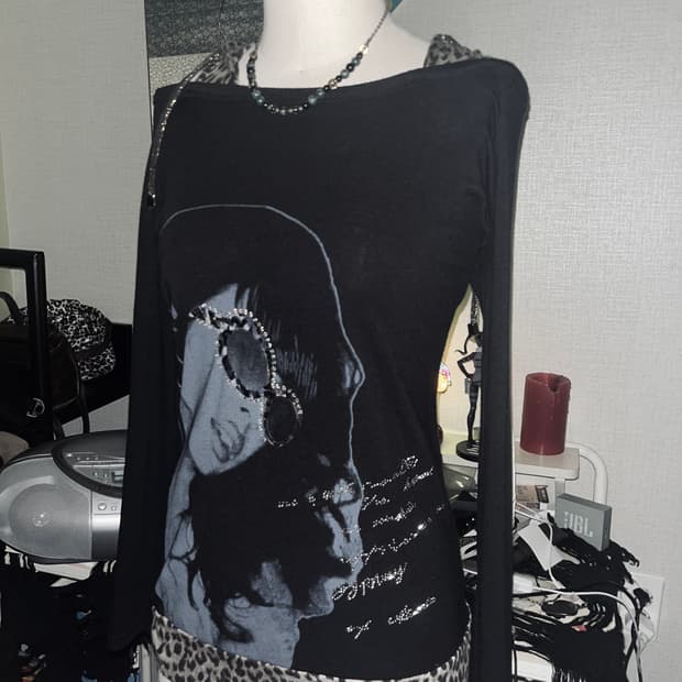 갸루 레오파드 오프숄더 후드