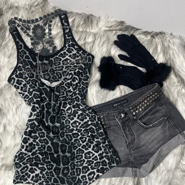 빈티지 갸루 호피 슬리브리스