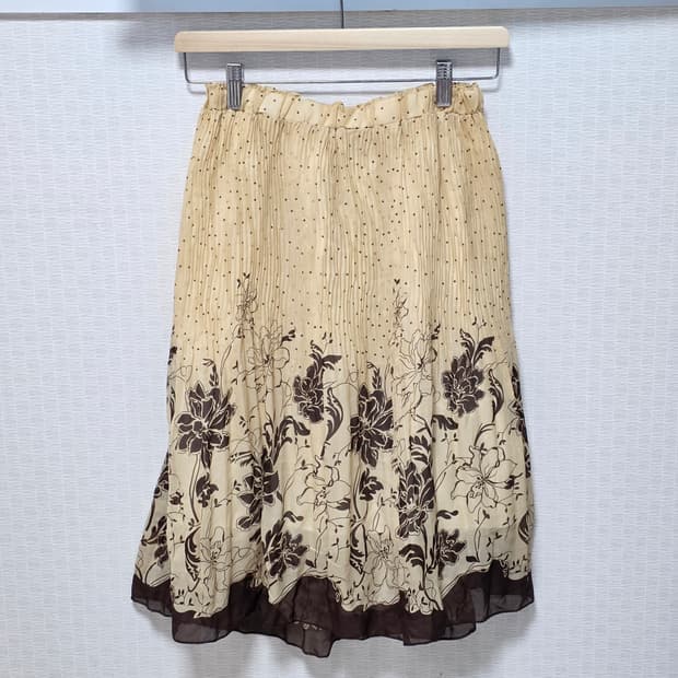 일본빈티지)보헤미안 모리걸 엑팜깔 로맨틱플라워 밴딩 도트 미디스커트