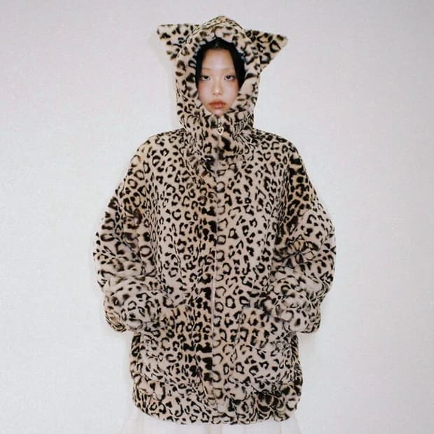 펑크 네코미미 호피 퍼집업 클럿스튜디오