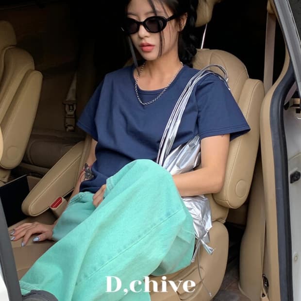 새상품) 데일리쥬 캐러딘 실켓 반팔 티셔츠 네이비 코튼 여름 제작