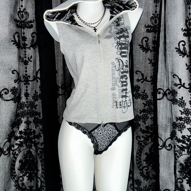 punk lettering hooded zip-up