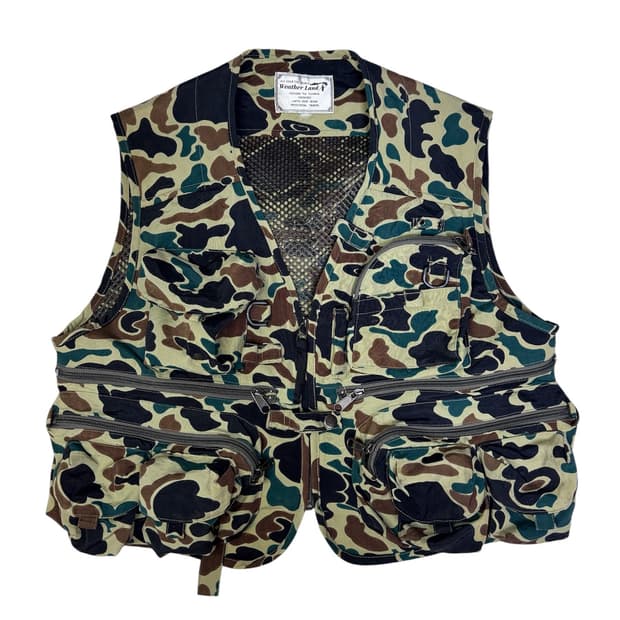 빈티지 90s 카모플라쥬 멀티포켓 피싱 베스트 조끼 OS