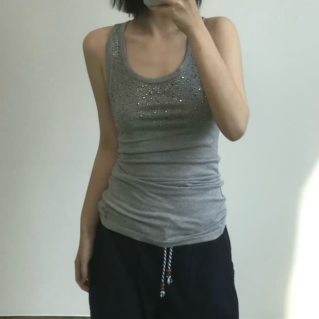 빈티지 스컬 비즈 나시
