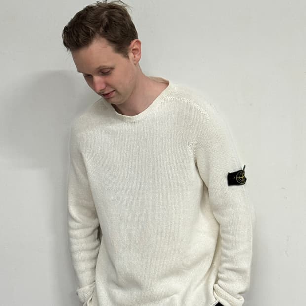 90s 스톤 아일랜드 그린 엣지 화이트 니트