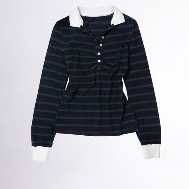 [S] 스컬프터 셔링 테니스 셔츠 그린 스트라이프