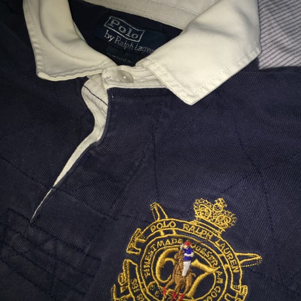 폴로 랄프 로렌 헤리티지 67 크레스트 자수 퀼팅 럭비 셔츠