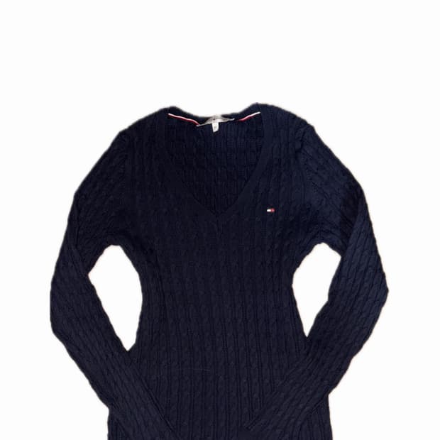 타미힐피거 슬림핏 네이비 브이넥 니트 