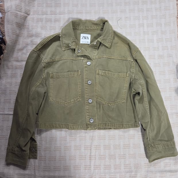 ZARA 카키 크롭 데님 자켓