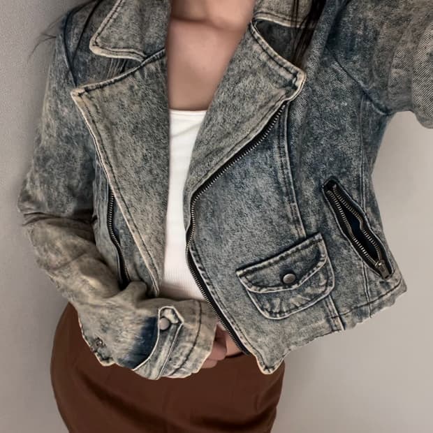 snow washing denim rider jacket