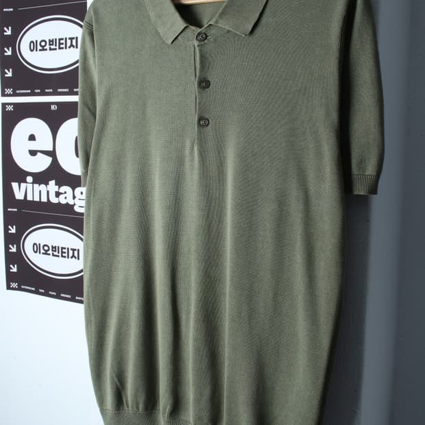 (XL) 올젠 반팔 카라 티셔츠 니트 그린 워싱 아메카지-H35957