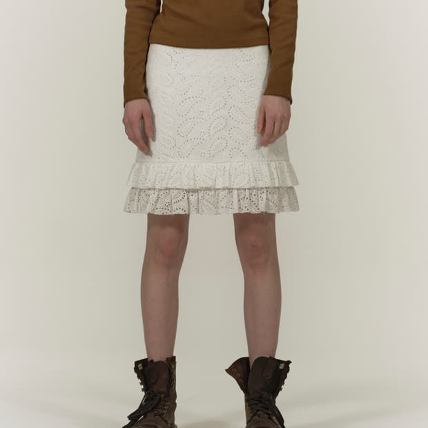 솔티페블 플레어드 코튼 미디 스커트