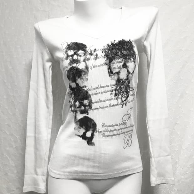 빈티지 펑크 해골 레터링 골지 롱슬리브 탑