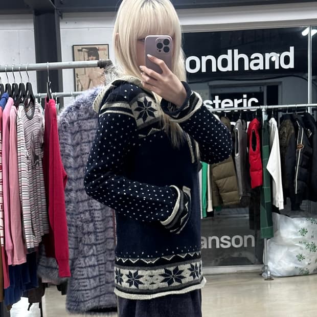 히스테릭 글래머 노르딕 후드 니트 가디건 