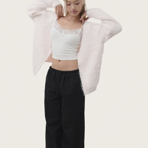 클리시어 슈가플럼 헤어리 가디건 핑크