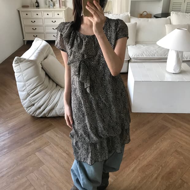 vintage pattern ruffle one-piece 