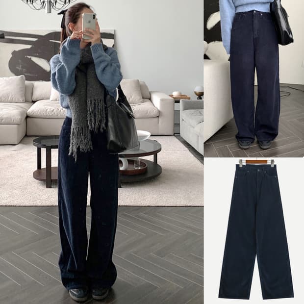 코듀로이 버치 와이드 팬츠 네이비 새상품