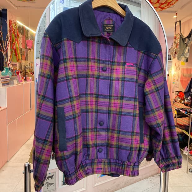 슬레진저 SLAZENGER 울 100% 퍼플 체크 자켓