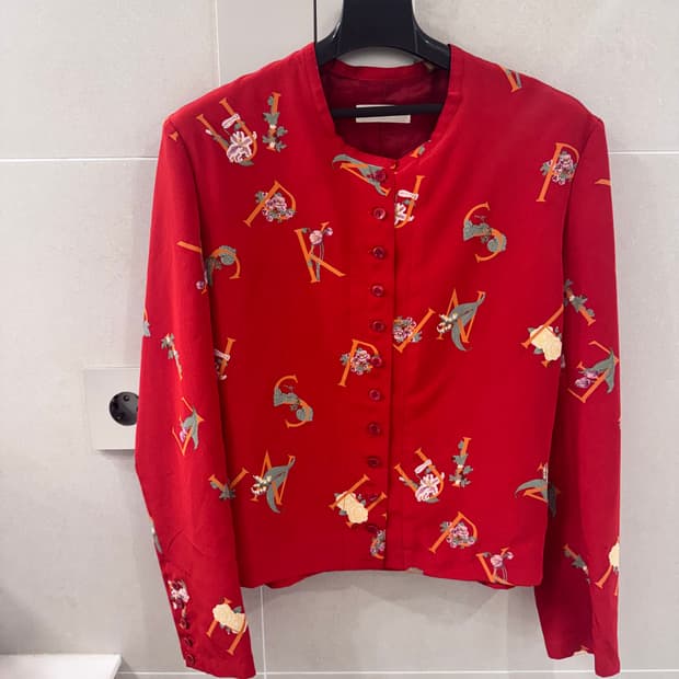 핑크하우스 레드 패턴 블라우스