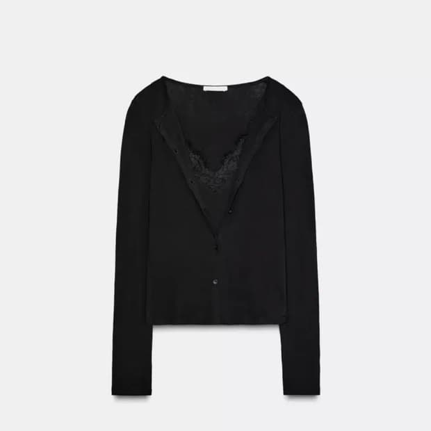 새상품)자라 레이스 콤비니트 가디건 블랙 L