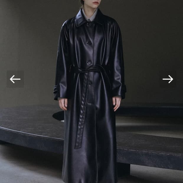 커렌트 블랙 레더 롱 트렌치 코트 가죽코트