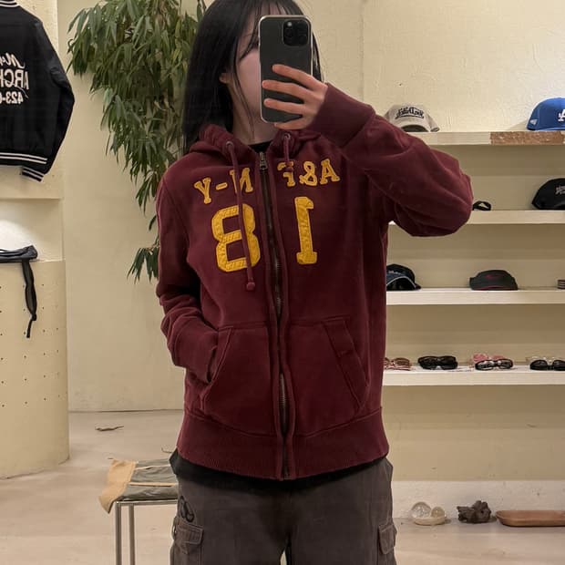 아베크롬비 버건디 빅로고 후드집업 U376