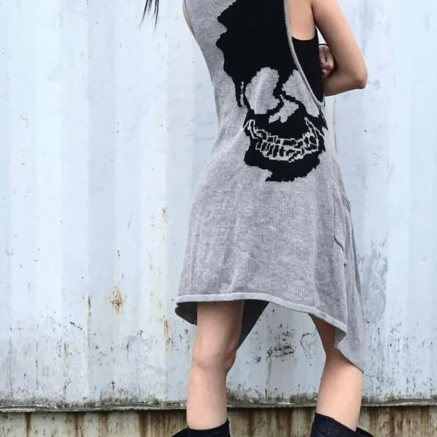 Gray skull knit cardigan