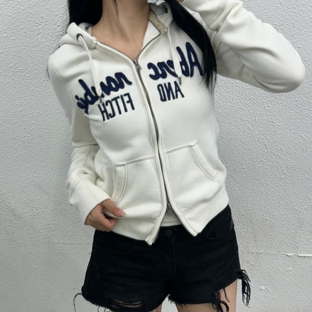 아베크롬비 투웨이 딱붙핏 아이보리 후드집업 M