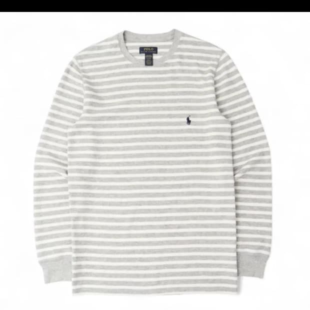 폴로 스트라이프 와플 크루넥 롱 슬리브 그레이 엄성현