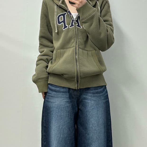 Gap 갭 카키 양털 후드집업