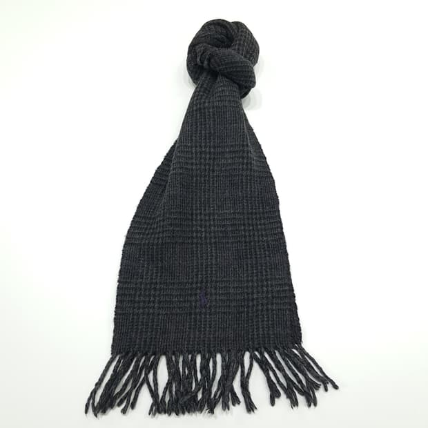 MX263 폴로 랄프로렌 하운드투스 다크그레이 양면 버진울 목도리 머플러