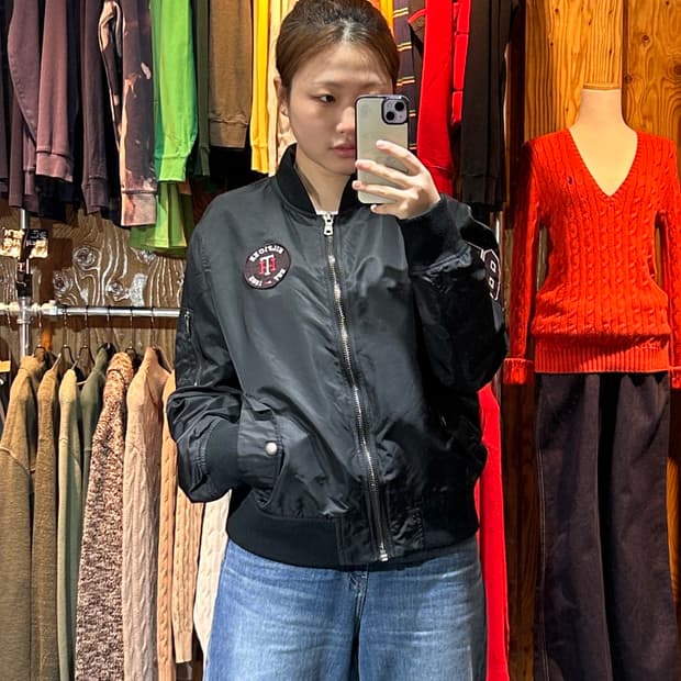 M 타미힐피거 빅로고 패치 블랙 나일론 블루종